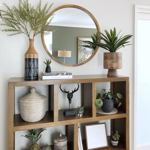 Tisha Dark Wood Round Mirror