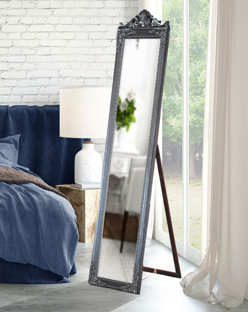 Evelyn Ornate Silver Standing Mirror