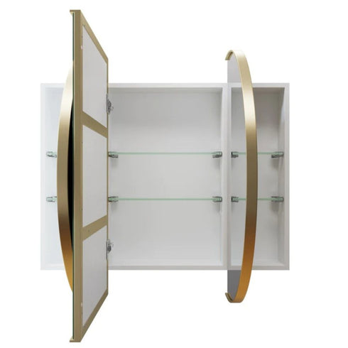 Noelle 3-Door Satin Brass Pill Mirror Cabinet