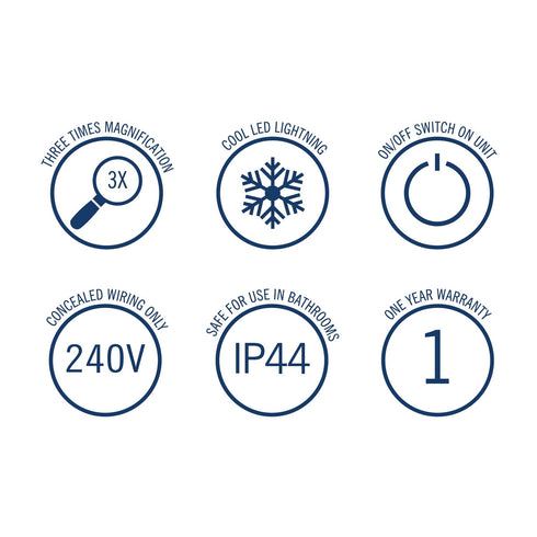 Ablaze LED 3x Magnification Brushed Brass Round Shaving Mirror