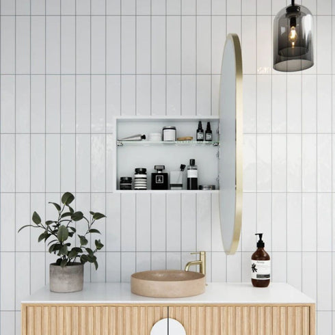 Noelle Satin Brass Pill Mirror Cabinet