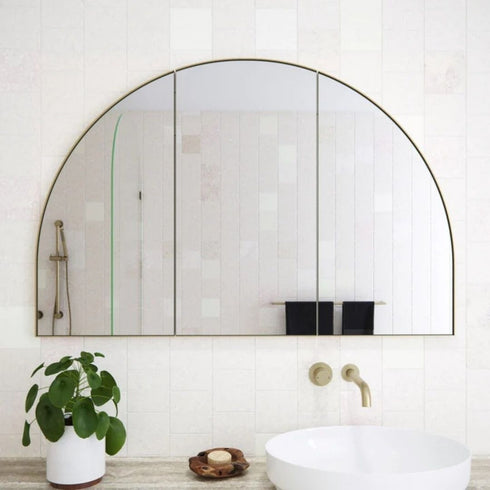 Myli 3-Door Arch Satin Brass Mirror Cabinet