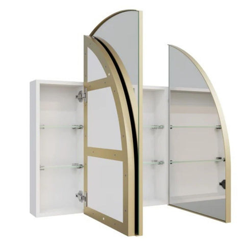 Myli 3-Door Arch Satin Brass Mirror Cabinet