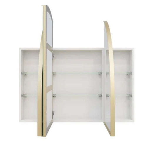 Myli 3-Door Arch Satin Brass Mirror Cabinet