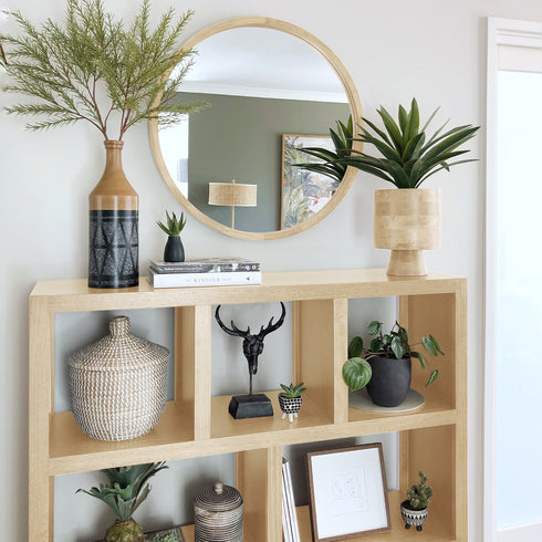 Tisha Light Wood Round Mirror