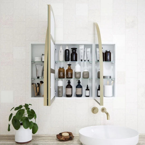 Myli 3-Door Arch Satin Brass Mirror Cabinet