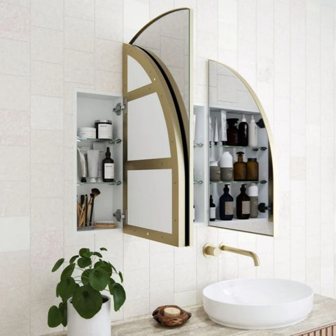 Myli 3-Door Arch Satin Brass Mirror Cabinet