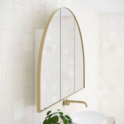 Myli 3-Door Arch Satin Brass Mirror Cabinet