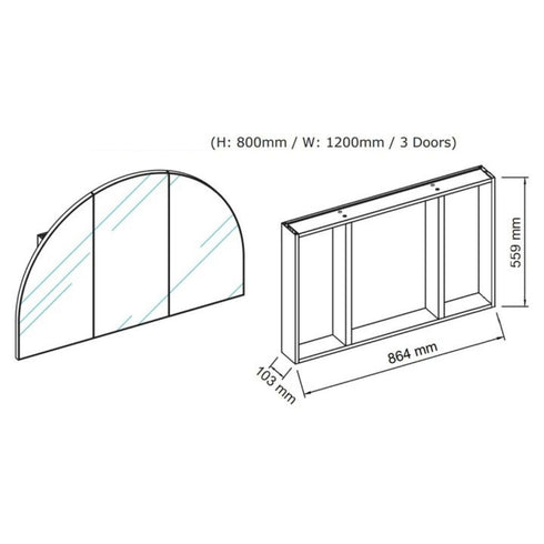 Myli 3-Door Arch Satin Brass Mirror Cabinet