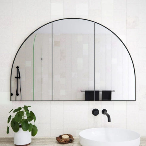 Myli 3-Door Arch Black Mirror Cabinet