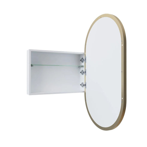 Noelle Satin Brass Pill Mirror Cabinet