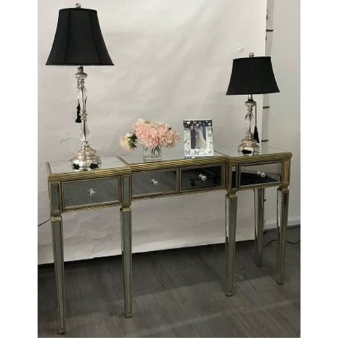 Elenka Ribbed Mirrored Console Antiqued Table