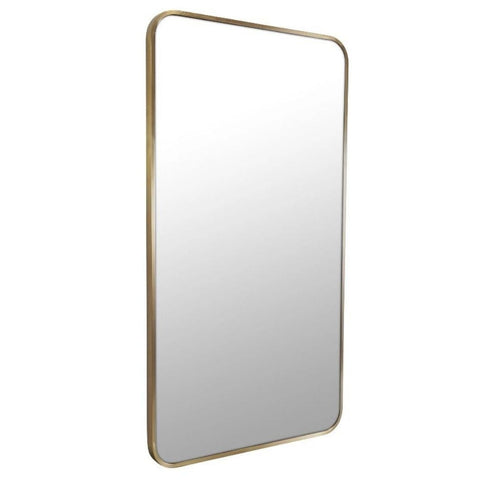Albin Radius Rectangle Satin Brass Wall Mirror