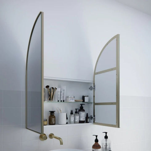 Amaris Satin Brass Arch Mirrored Cabinet