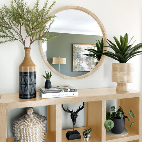 Tisha Light Wood Round Mirror