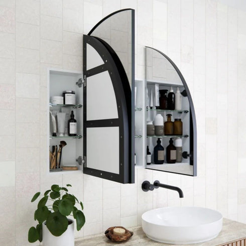 Myli 3-Door Arch Black Mirror Cabinet