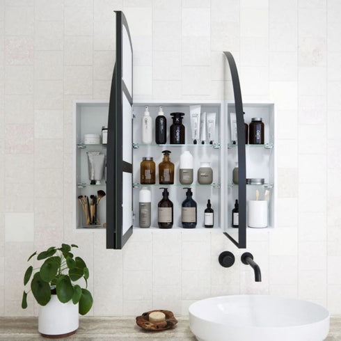 Myli 3-Door Arch Black Mirror Cabinet