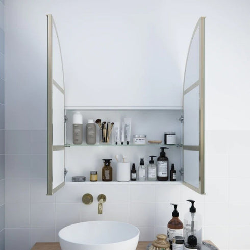 Amaris Satin Brass Arch Mirrored Cabinet