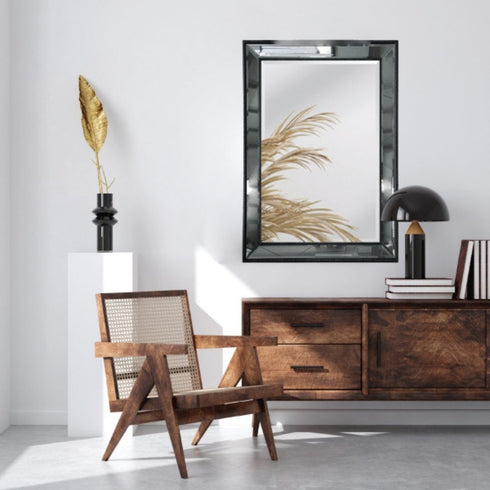 Natalia Black Border Mirrored Frame Wall Mirror