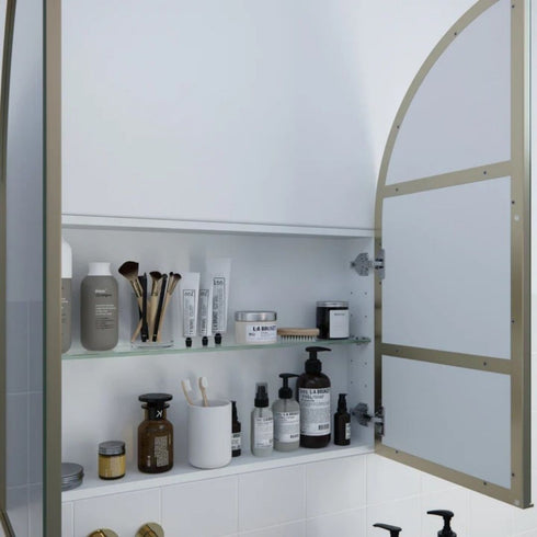 Amaris Satin Brass Arch Mirrored Cabinet