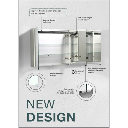 Achille Italian LED Mirrored Bathroom Shaving Cabinet