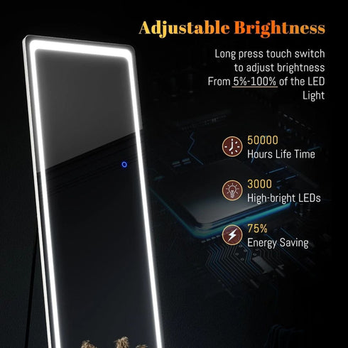 Ryenne Round Corner 3 Color LED Dressing Wall Mounted/Standing Mirror