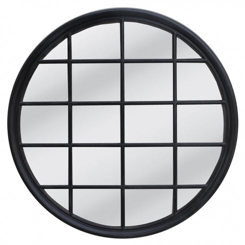 Rowan Black Window Style Round Mirror