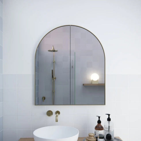Amaris Satin Brass Arch Mirrored Cabinet