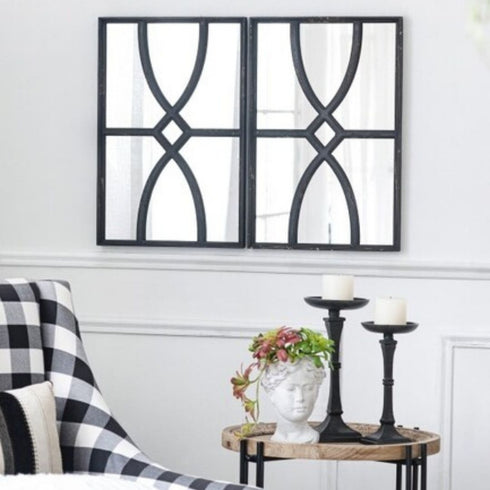 Knox Set Of 2 Black Carved Wall Mirrors