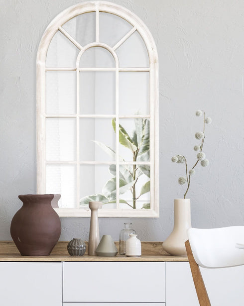 Romeo Arch Panelled Mirror, Matt White Medium - mirrors-city-aus