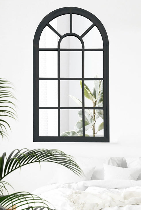 Romeo Arch Panelled Mirror, Matt Black Medium - mirrors-city-aus