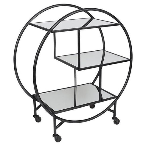 CALDER BLACK RUSTIC MIRRORED TROLLEY SHELF - mirrors-city-aus