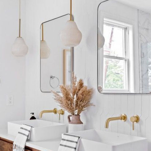 Asa Modern Minimalist Rounded Corners White Metal Frame Wall Mirror