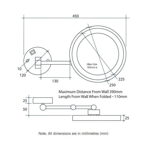 Ablaze Round Chrome Plated Backlit Shaving Mirror