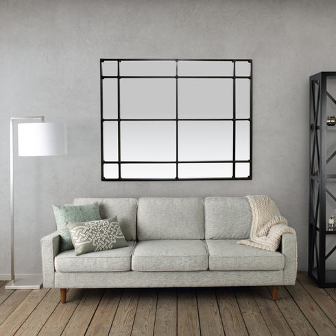 DALTON BLACK RECTANGULAR 16 PANE WALL MIRROR - mirrors-city-aus