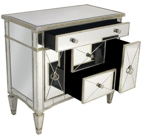 SOFIA MIRROR 5 DRAWER CHEST ANTIQUE DS- 41111 - mirrors-city-aus