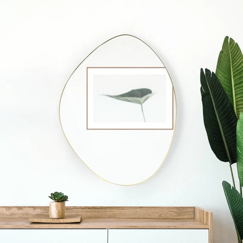 Miel Pebble Shape Satin Brass Wall Mirror