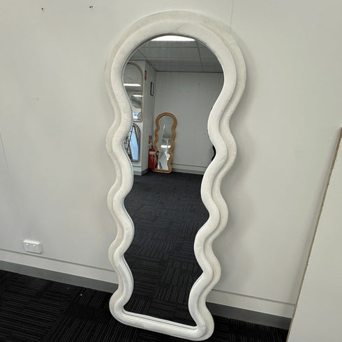 Quinn Wavy Velvet Frame White Wall Mirror