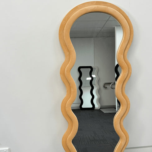 Quinn Wavy Velvet Frame Peach-Orange Wall Mirror