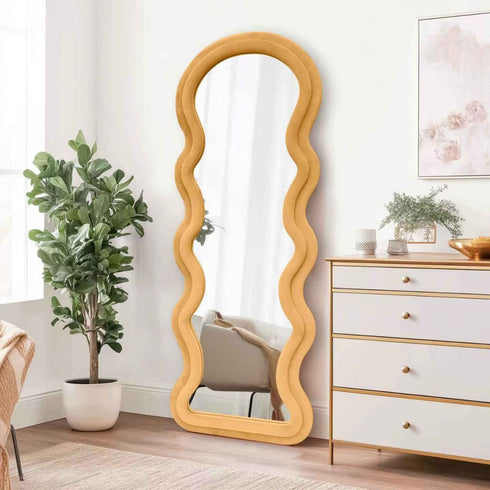 Large Velvet Frame Peach-Orange Mirror