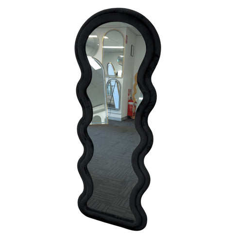 Quinn Wavy Velvet Frame Black Wall Mirror