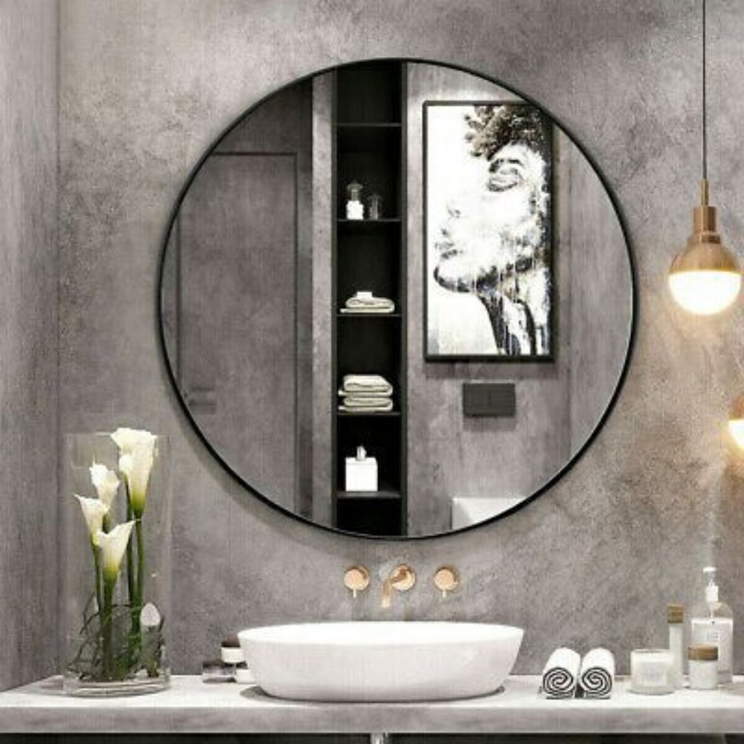 Asa Minimalistic Modern Black Metal Frame Round Mirror | Mirror City