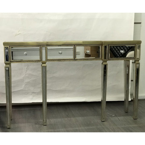 Elenka Ribbed Mirrored Console Antiqued Table