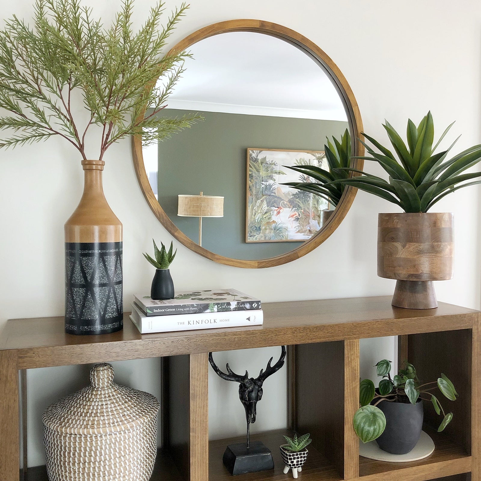 Tisha Dark Wood Round Mirror | Mirror City