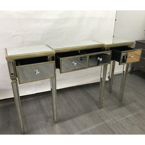Elenka Ribbed Mirrored Console Antiqued Table
