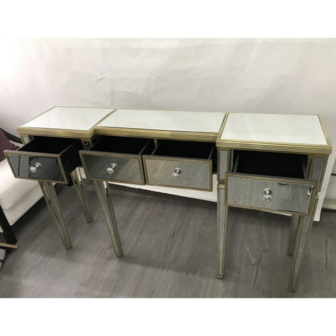 Elenka Ribbed Mirrored Console Antiqued Table