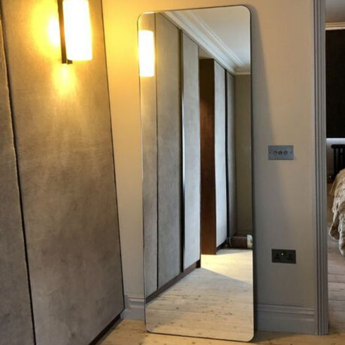 Asa Modern Minimalist Rounded Corners Black Metal Frame Wall Mirror