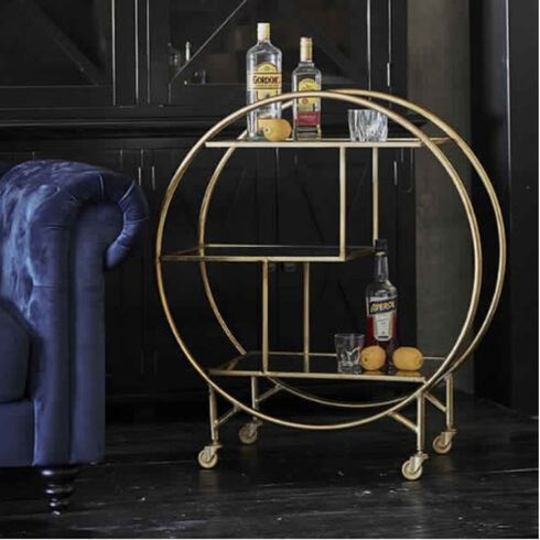 Calder Antique Gold Mirrored Bar Trolley